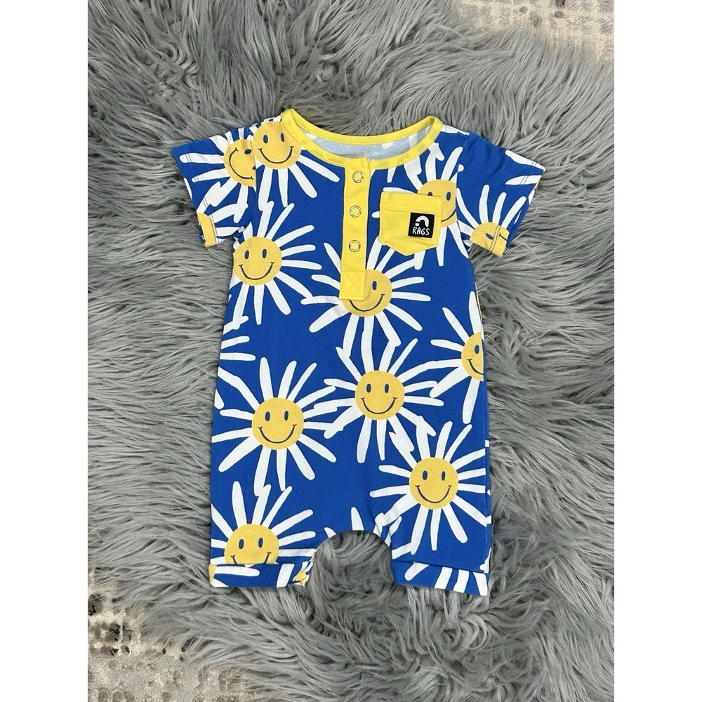 Short Sleeve Henley-‎ Short Romper-Smiley Daisy-Skydiver by Rags
